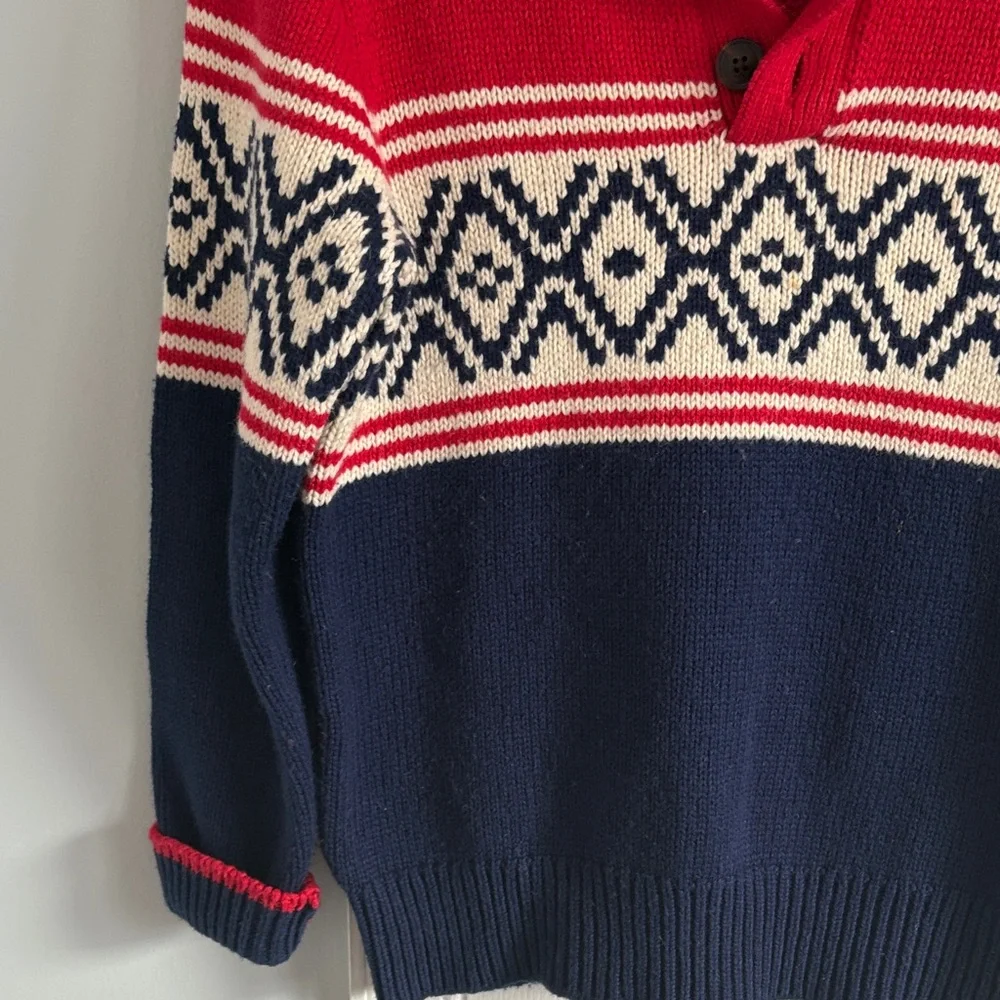GAP Kids Red & Navy Patterned Long Sleeve Sweater Fleece Lined Collar Size L/10